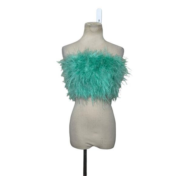 Club L London aqua green feather bandeau crop top size 4 - Picture 11 of 16